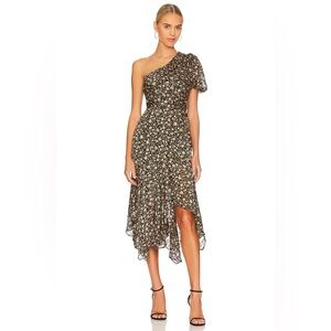 ASTR - Santorini Midi Dress in Black & Taupe Multi